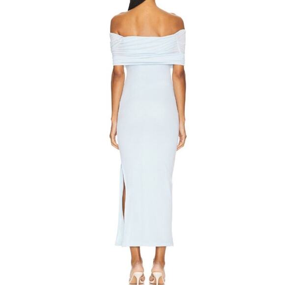 NEW Revolve SNDYS Madrid Maxi Dress Size L Light Blue Off the Shoulder Event - Picture 3 of 10